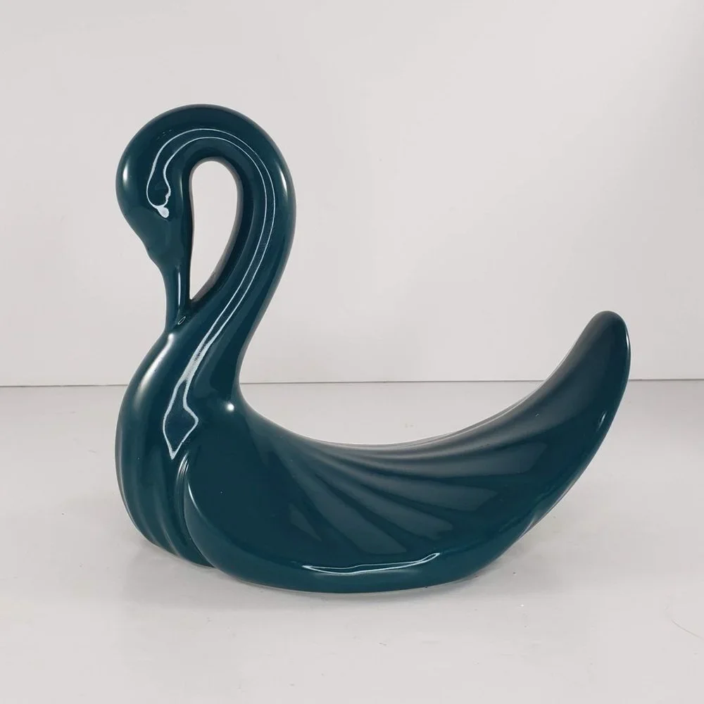 Swan Teal Figurine Towel Holder Ceramic Bathroom Decor